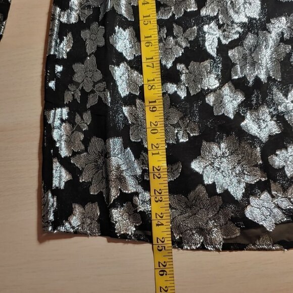 NWT CLUB MONACO Black silk silver floral embroidery sheer blouse - Picture 12 of 16